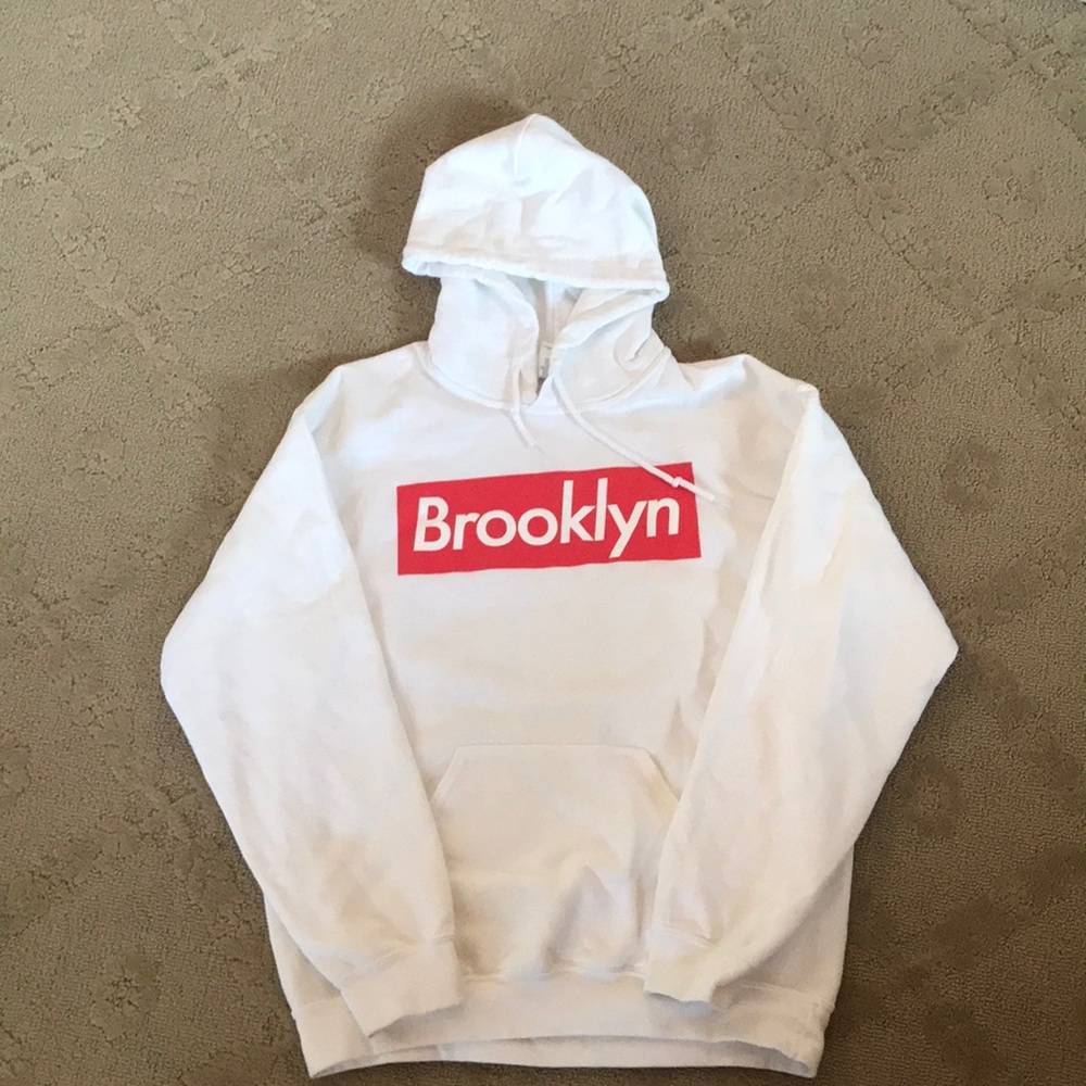 White/Red Brooklyn Box Logo Hoodie